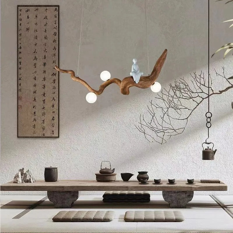 Lustre design Zen résine style bois à Branches suspension