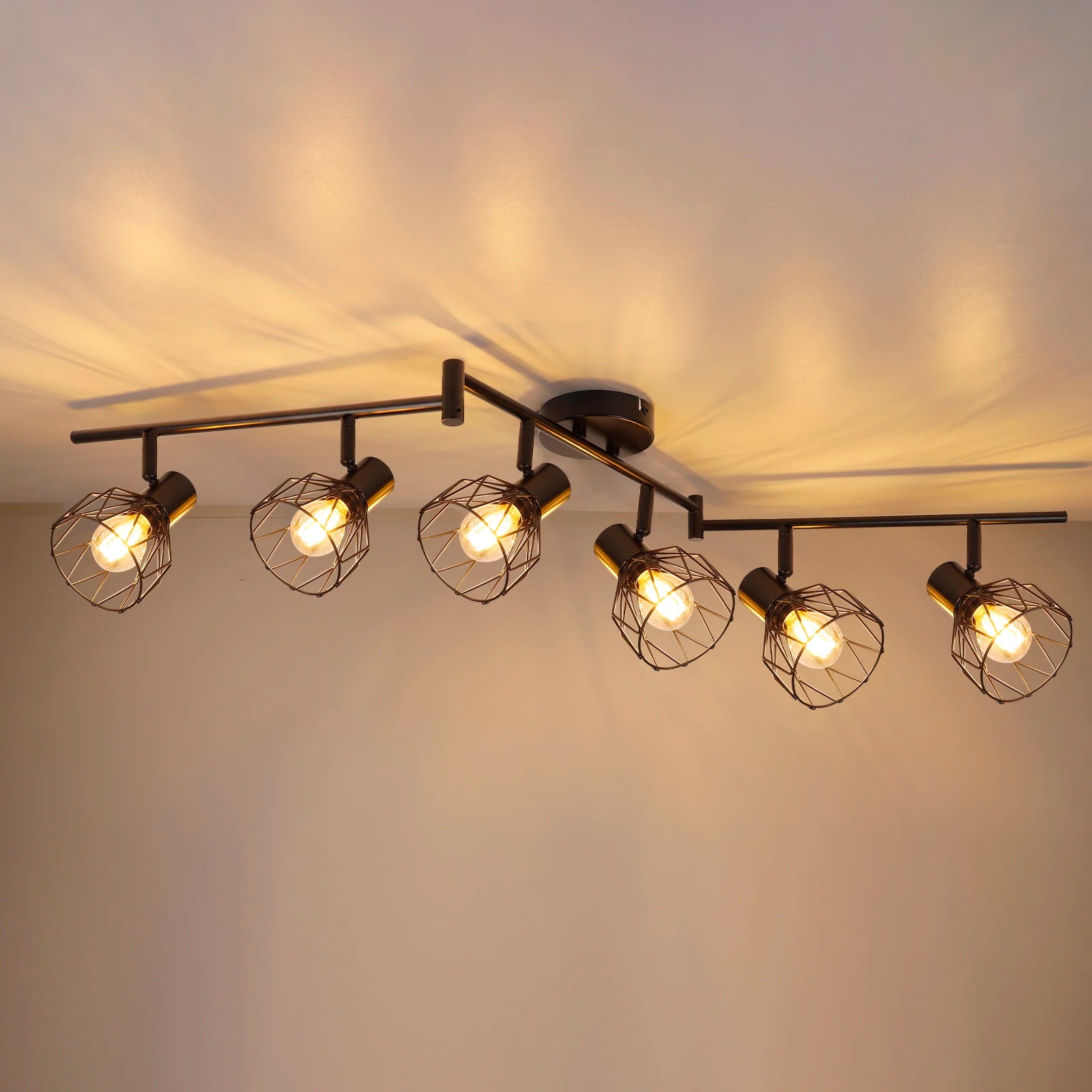 Plafonnier LED 6 voies rotatif - Lumières noires/blanches - Luminaires de plafond - Cage métallique pour plafond E14 - Spot de plafond