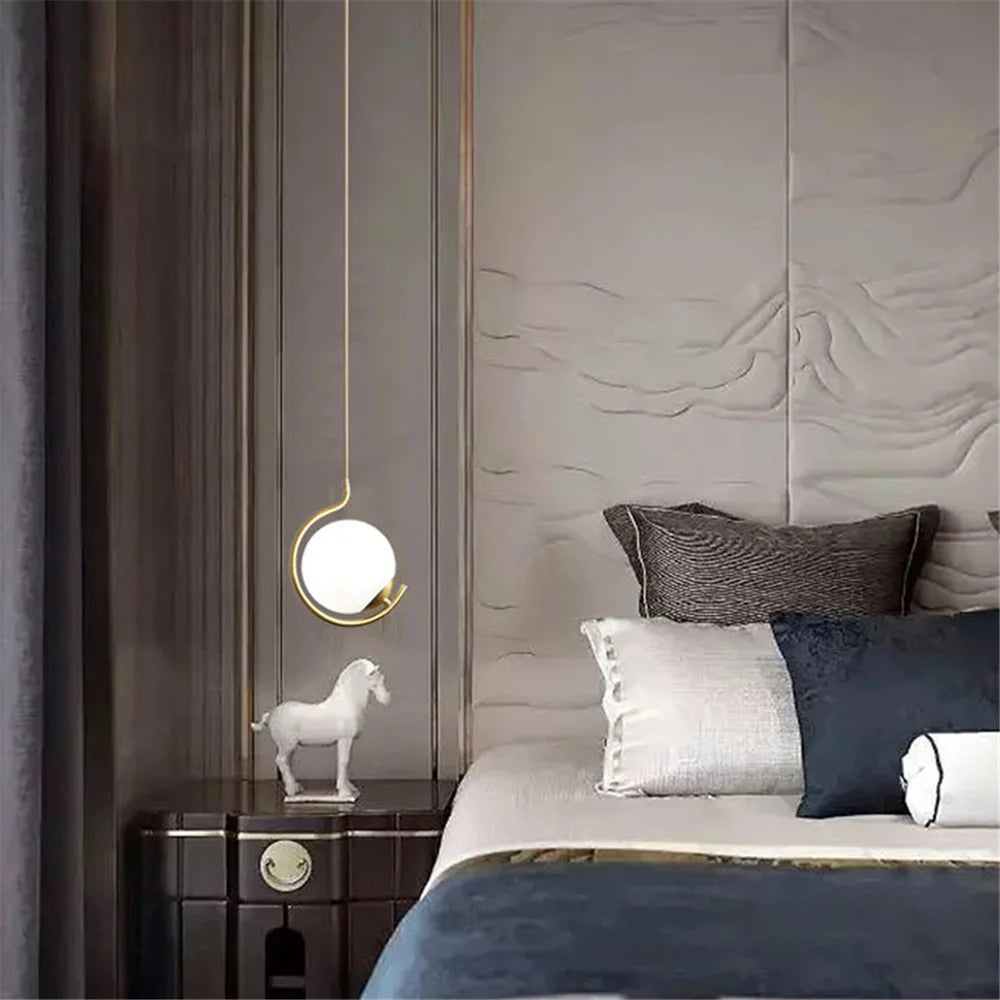 suspension nordique en métal et verre avec boule led décorative - vue 6 sur 10