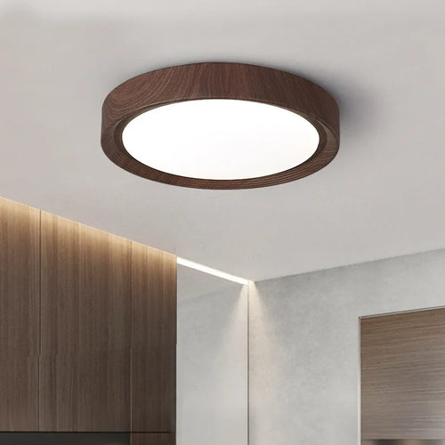 lampe circulaire simple style nordique grain de bois éclairage entrée balcon porche - vue 3 sur 12