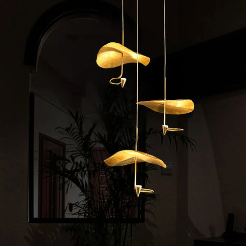 lustre led art déco en cuivre avec fil réglable - vue 2 sur 10