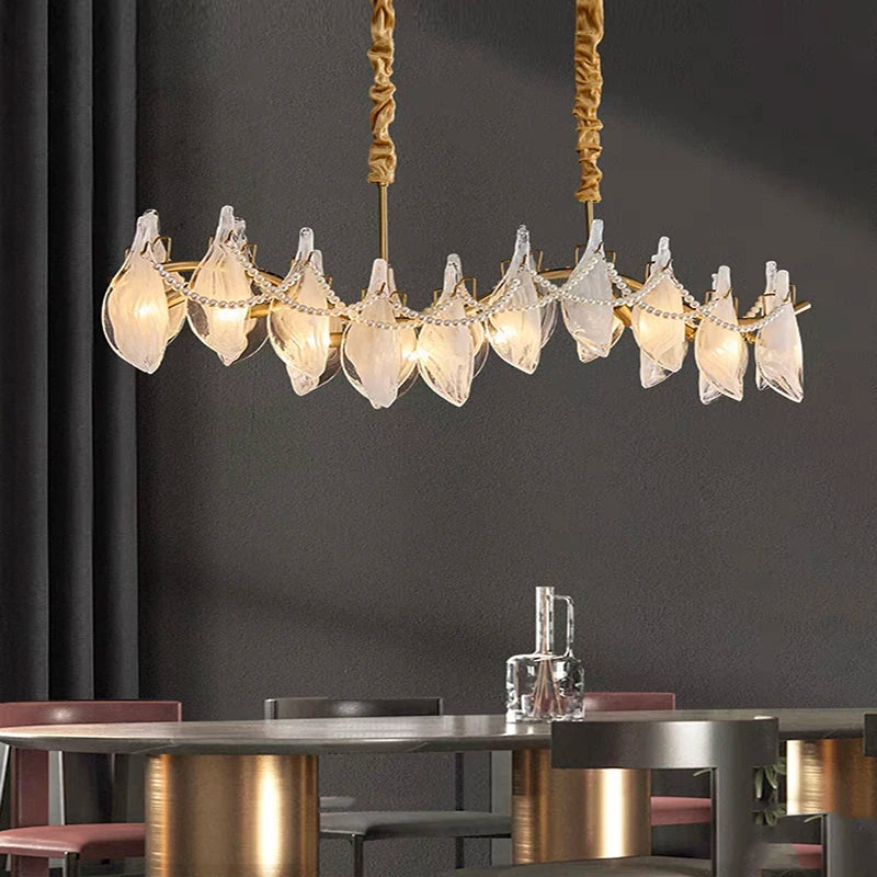 lustre créatif en verre dépoli avec perles suspendu moderne - vue 6 sur 10