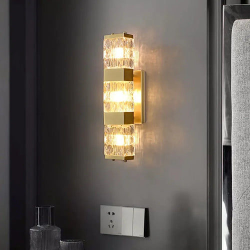 applique murale moderne en cristal clair avec acier inoxydable doré - vue 2 sur 7