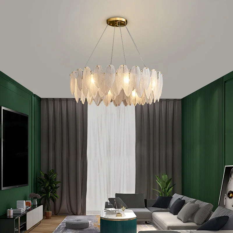 Feather Glass Led Chandelier Pendant Lights Suspension Hanging Lamp for Living Room Bedroom - vue 3 sur 12