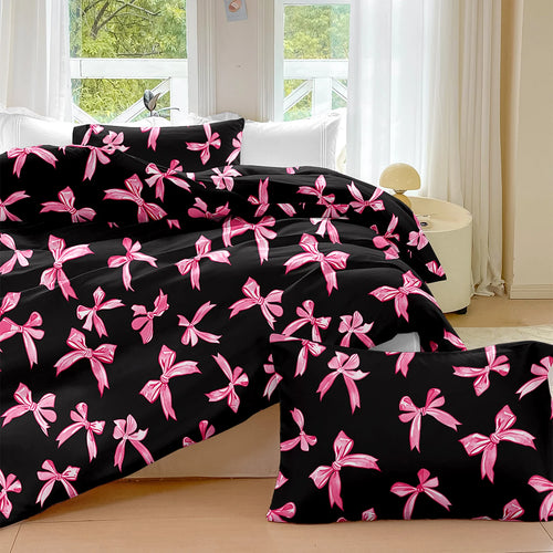 housse de couette à carreaux avec nœud papillon et taies d'oreiller