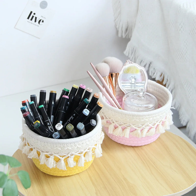 boîte de rangement minimaliste en corde de coton pour stylos