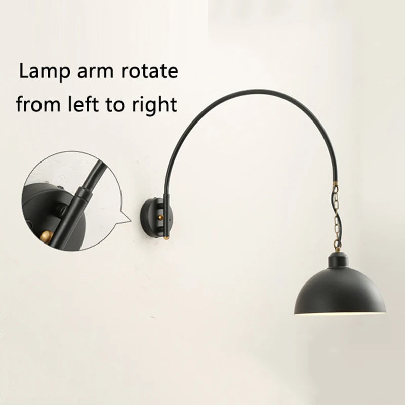 Long Pole Wall Lamps Industrial Vintage Living Room Wall Light Long Swing Arm Restaurant Dining Table Wall Mount Lights Black - vue 5 sur 14