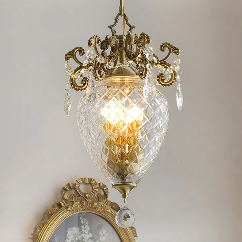 lustre doré en cristal français motif ananas moyen âge suspension - vue 5 sur 7
