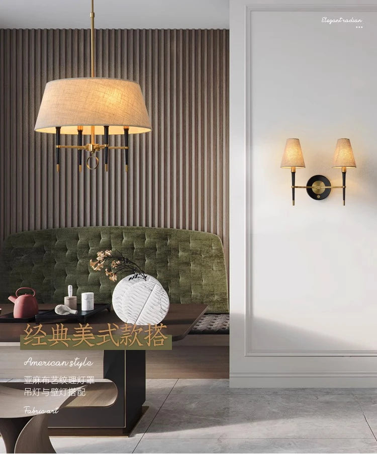 brun clair couverture en tissu circulaire suspension lampe salon chambre lustres cuivre suspension lampe de style chinois plafonnier - vue 4 sur 7