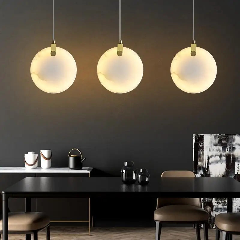 lustre led en marbre naturel avec fil réglable en laiton - vue 3 sur 10