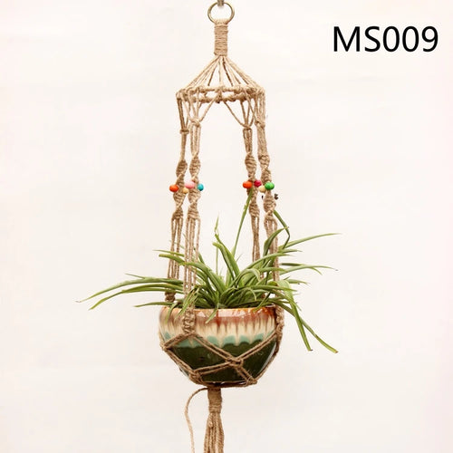 panier suspendu en corde de chanvre pour plantes décoratives - vue 16 sur 16