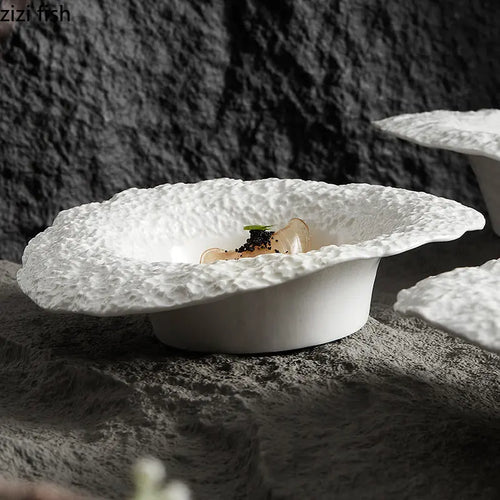 Assiette céramique texture roche bol chapeau design
