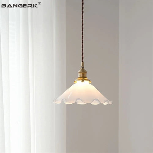 suspension vintage en laiton et verre pour décoration intérieure - vue 5 sur 6