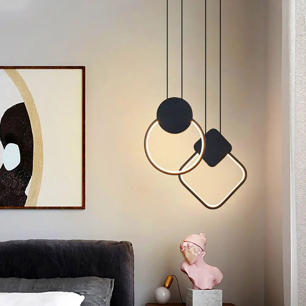 suspension moderne en acrylique lune éclipse avec lumière led - vue 5 sur 12