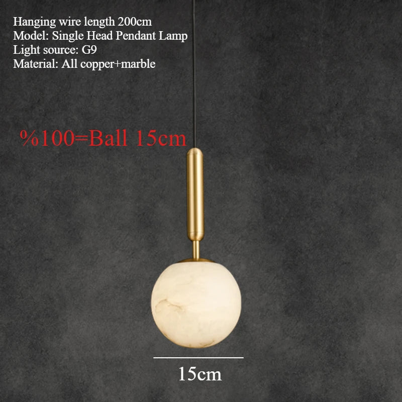 lustre tout en cuivre minimaliste et créatif rond en marbre - vue 9 sur 9