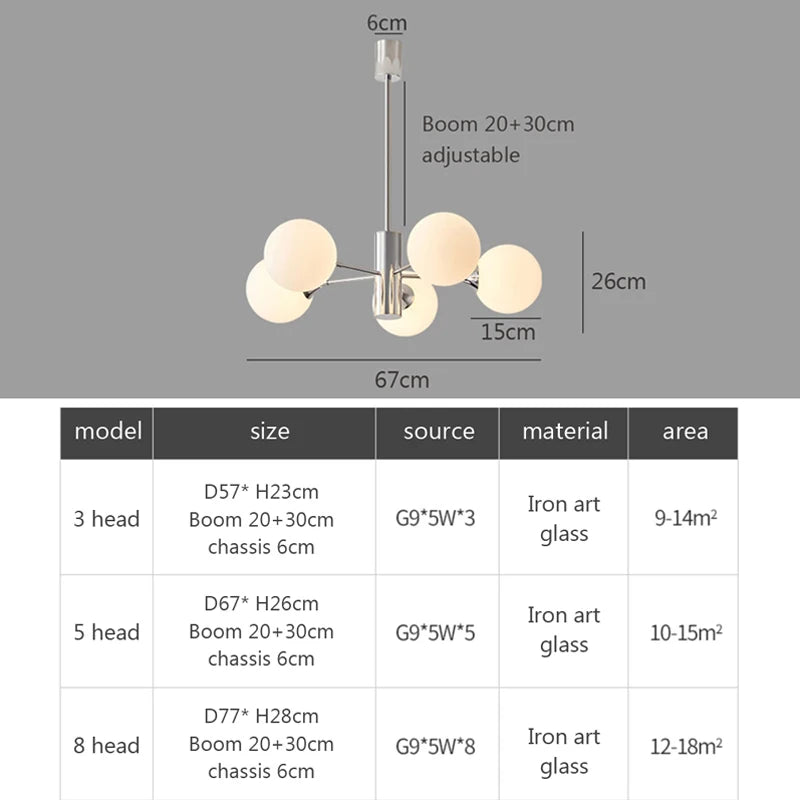 Lustre LED moderne pour chambre à coucher salle à manger lait blanc boule de verre cuisine décor à la maison