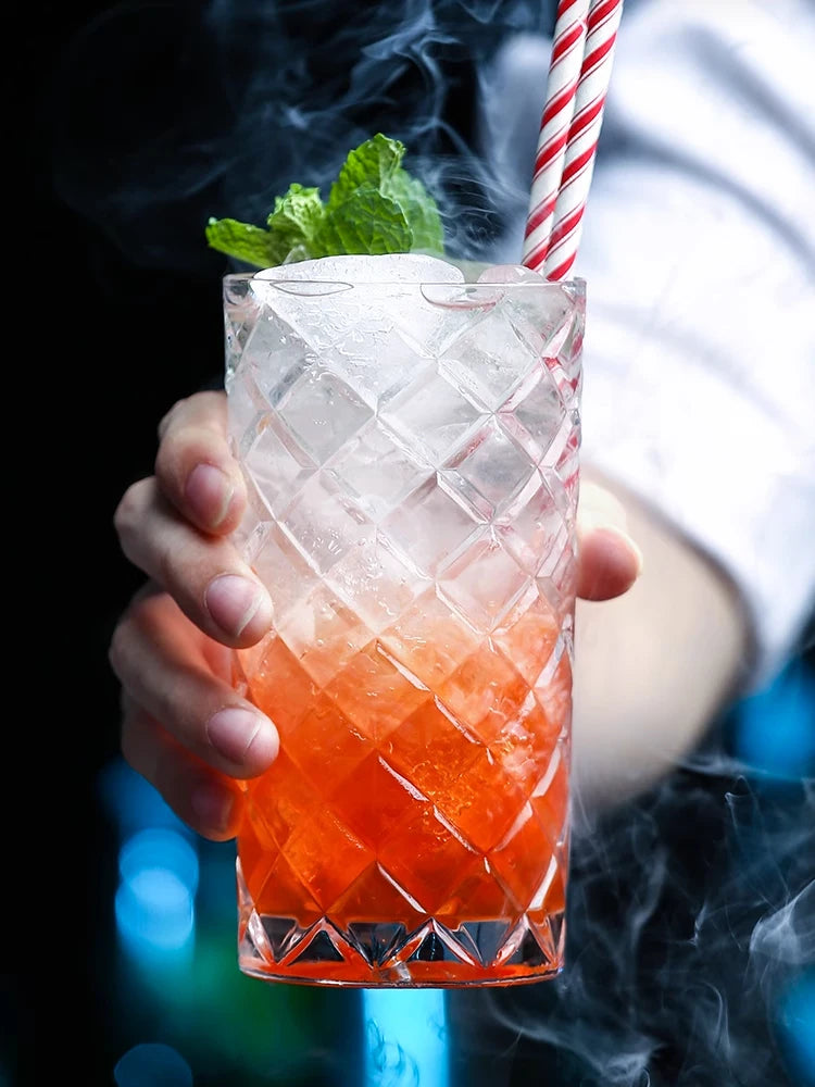Verres collins cristal sans plomb style strié cocktail - vue 5 sur 6