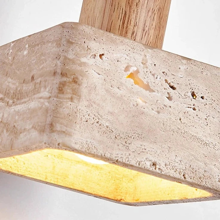 Lampe suspension LED carré en pierre lustre chambre chevet Style crème en bois massif rétro lumière E27 ampoule pour salon maison Bar