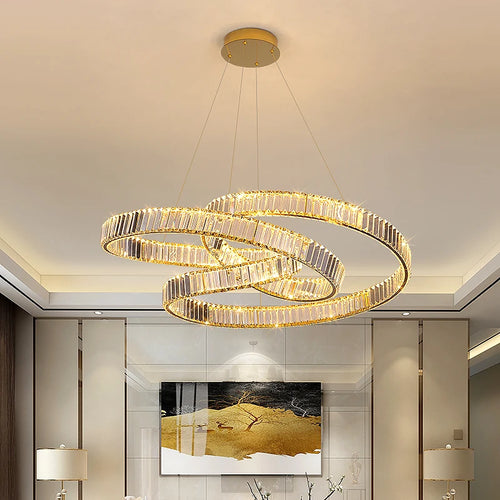 Postmodernisme moderne luxe minimaliste nordique cristal LED lustre pour salon Villa décoration de la maison anneau circulaire