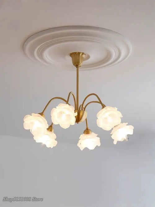 lustre rétro en laiton style français forme de fleur - vue 2 sur 11