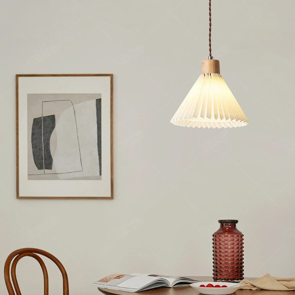 lustre led moderne avec abat-jour plissé suspendu - vue 4 sur 8