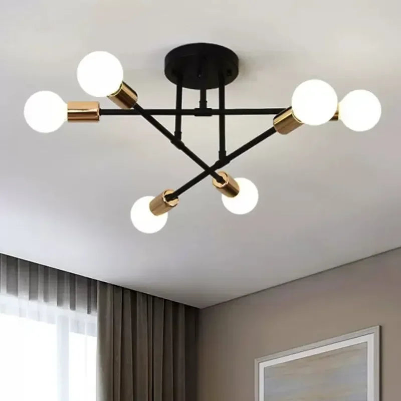 lustre led moderne semi-noir blanc or intérieur salon manger chambre