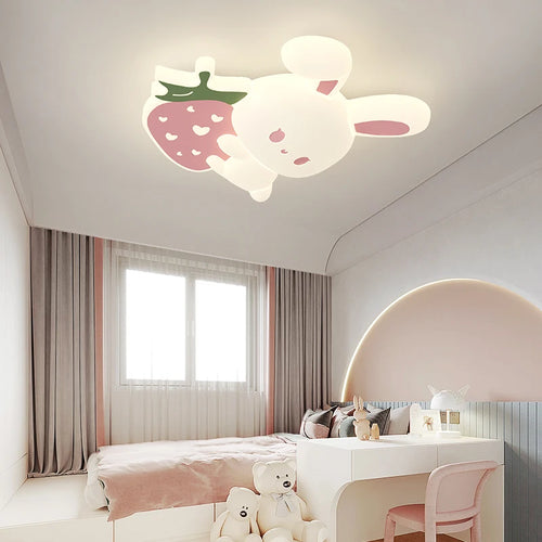 plafonnier lapin aux fraises pour chambre d'enfant décoration lumineuse - vue 3 sur 8