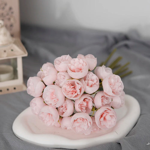 bouquet de 27 roses et pivoines artificielles en soie décoratif - vue 11 sur 12