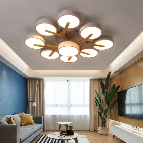 Style nordique personnalisé Macaron Ins lustre chambre plafond décoration lampe moderne minimaliste bois Art salon lampe à LED