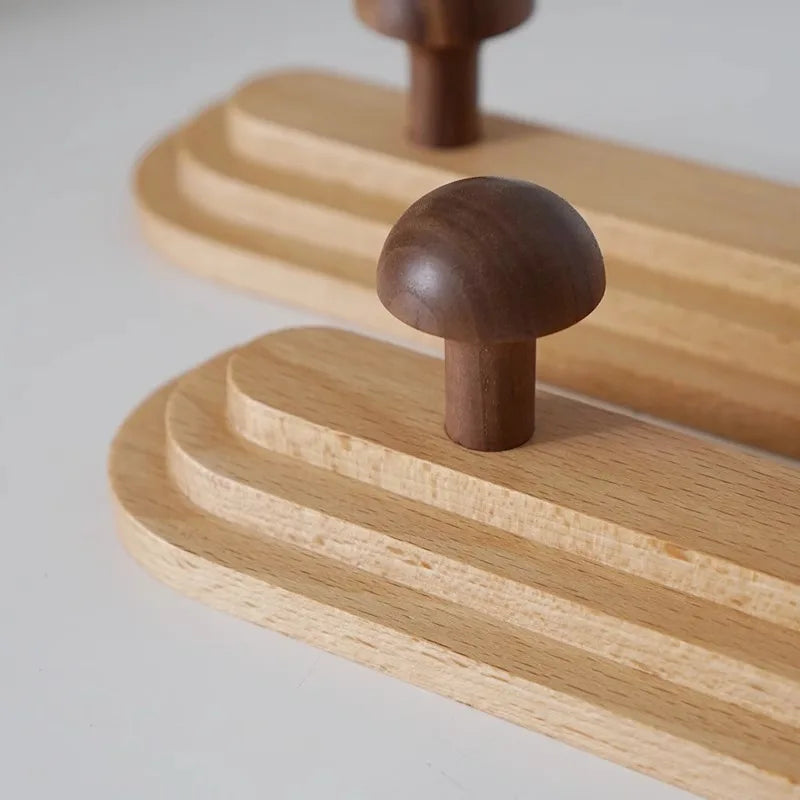 Walnut wood solid mushroom shape No holes, Minimalist wabi-sabi, Bag key Card Coat Cap, Wall Storage hook for bedroom, entrance - vue 3 sur 8