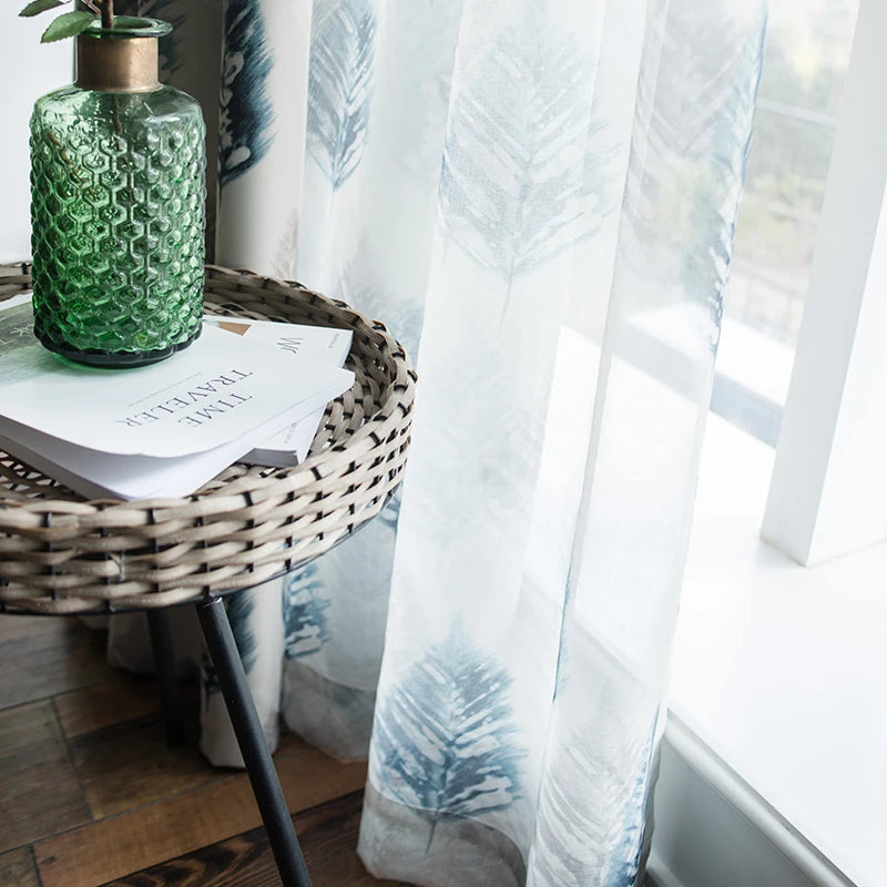 Voilage rideau motif plumes style mediterraneen salon chambre - vue 8 sur 8