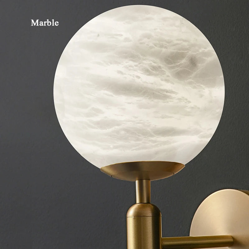 applique murale led créative boule laiton marbre style européen antique - vue 7 sur 6