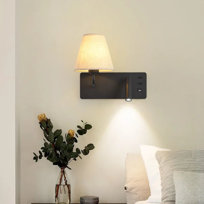 Applique murale LED nordique moderne avec interrupteur USB