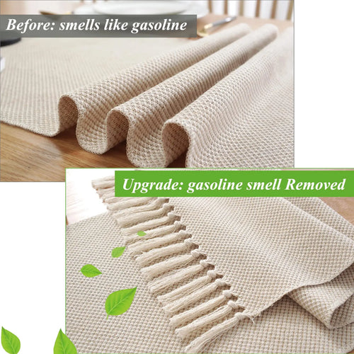 Chemin de table lin brodé style rustique beige 8 mots