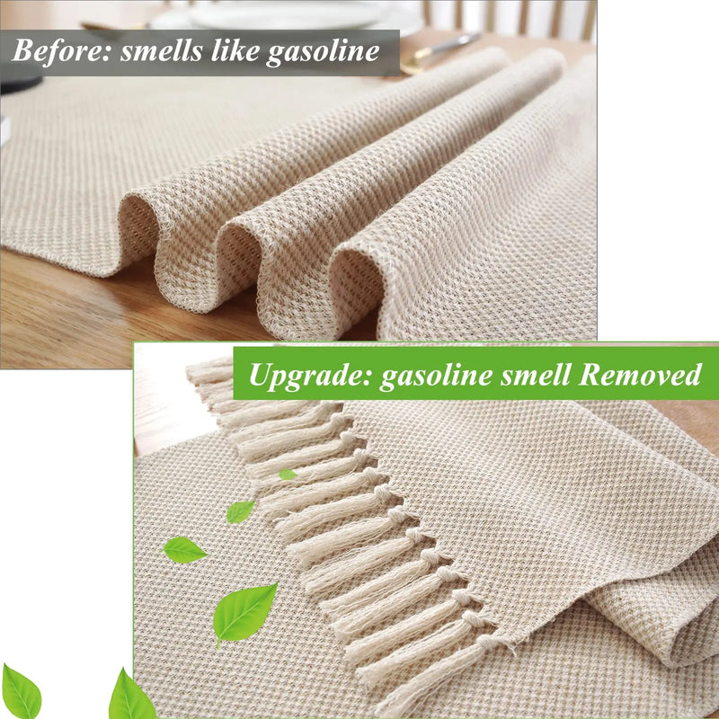 Chemin de table en lin brodé rustique beige