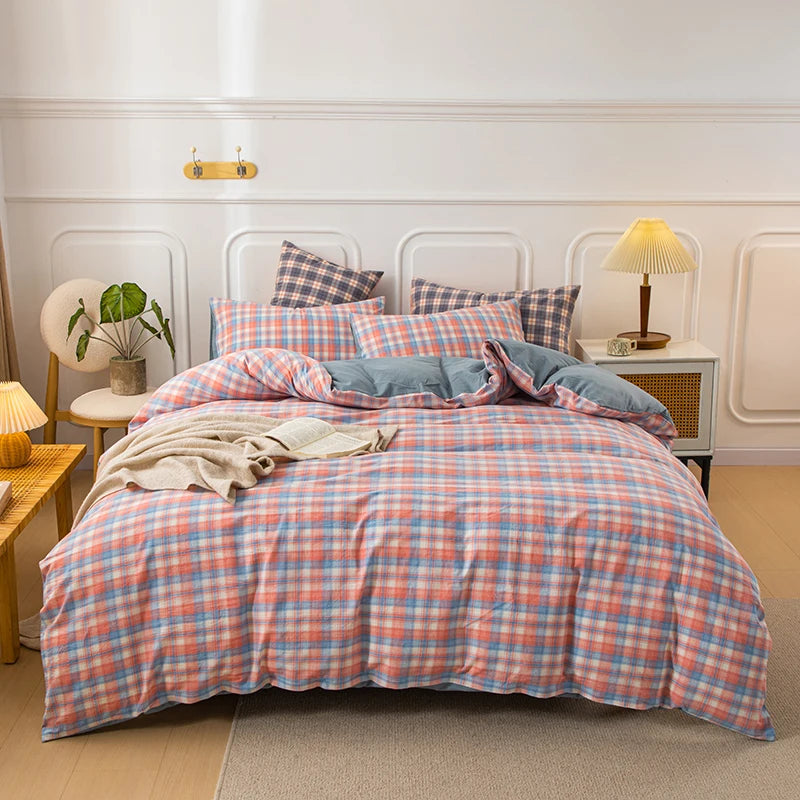 housse de couette en coton à carreaux pour lit double