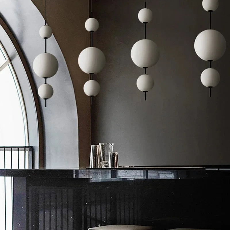 Modern minimalist restaurant chandelier, living room decoration Nordic white glass kitchen island, bedroom lighting chandelier - vue 6 sur 9