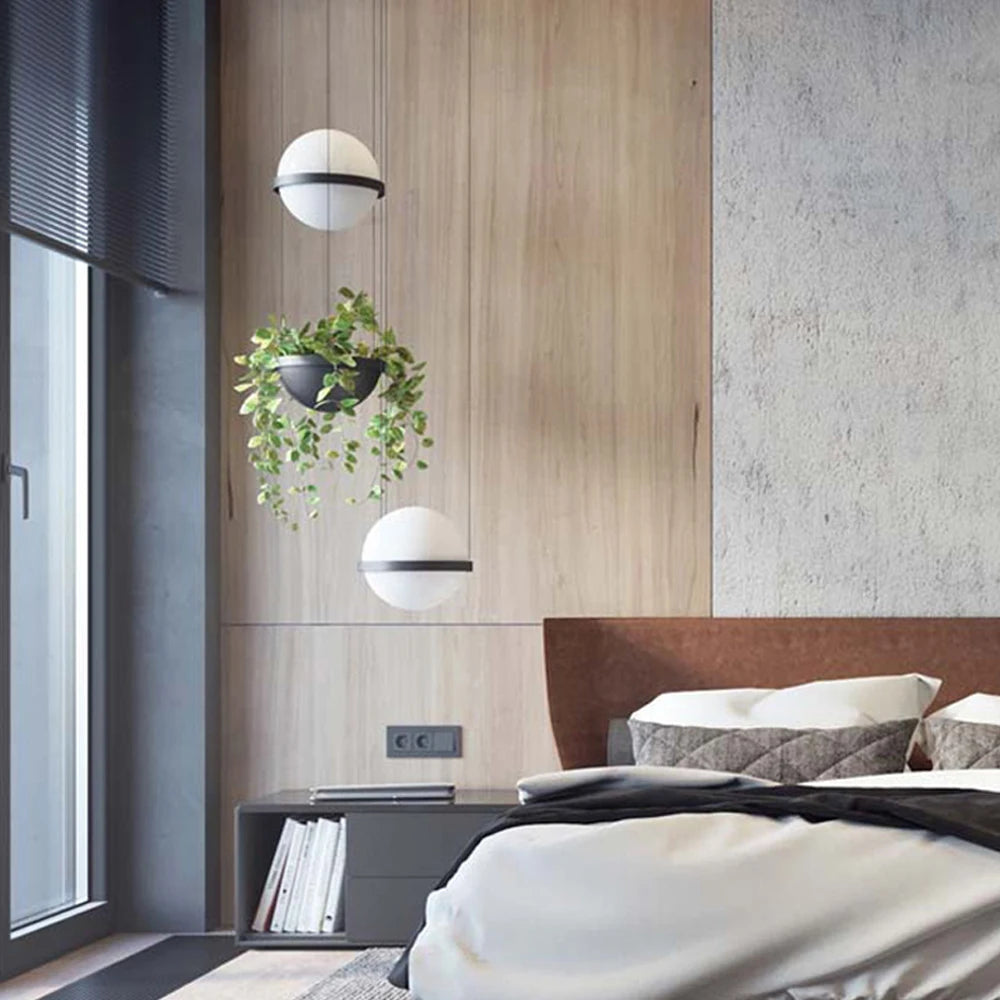 lustre moderne nordique avec pot de fleur led suspendu - vue 6 sur 18