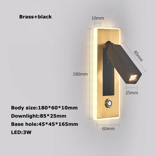 applique murale led rotative avec interrupteur pour lecture - vue 8 sur 23
