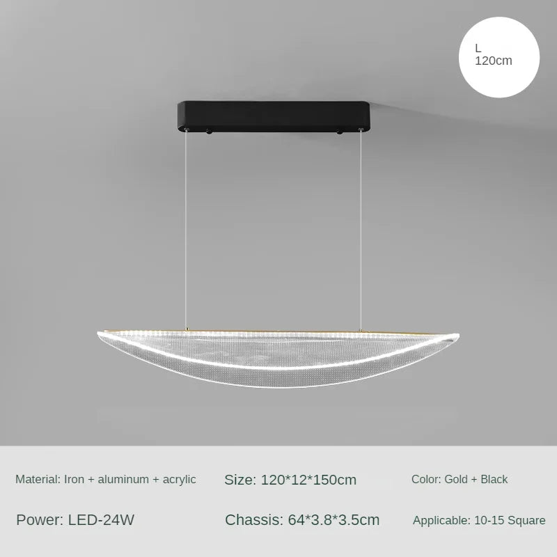 suspension moderne en fer incurvé avec éclairage led créatif
