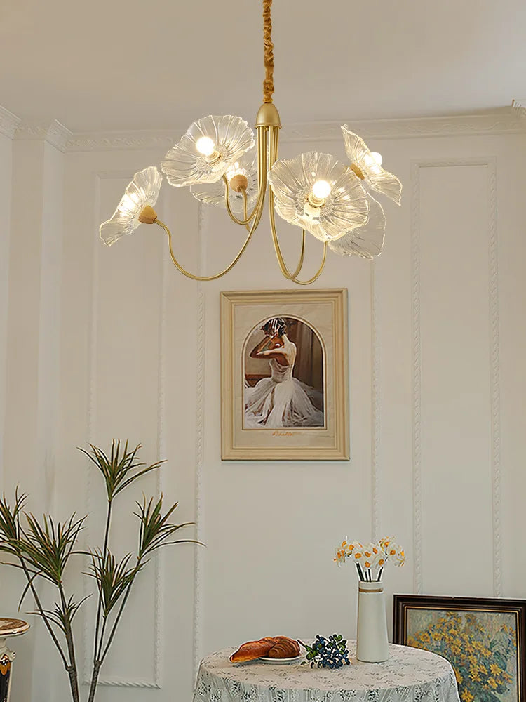 lustre moderne en verre en forme de fleur de lotus avec led - vue 6 sur 14