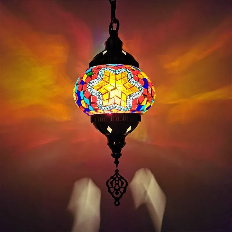 suspension en verre teinté style méditerranéen éclairage bohème romantique - vue 12 sur 16