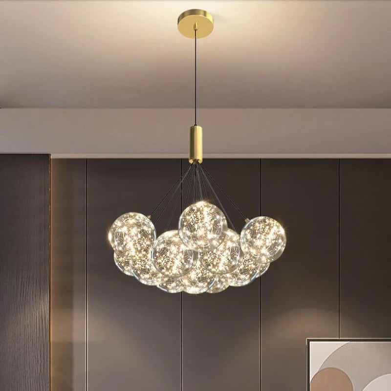 suspension LED design moderne en verre gypsophile réglable en hauteur - vue 3 sur 11