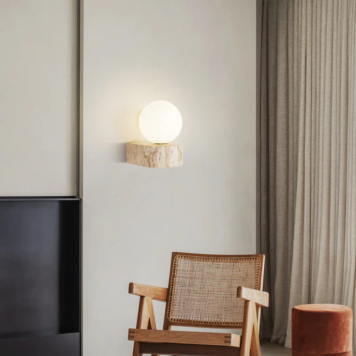 applique murale vintage en pierre naturelle avec abat-jour en verre et led - vue 3 sur 6