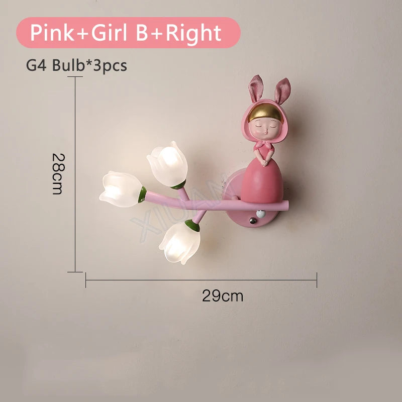 applique murale led g4 décorative avec motif lapin fille - vue 13 sur 22
