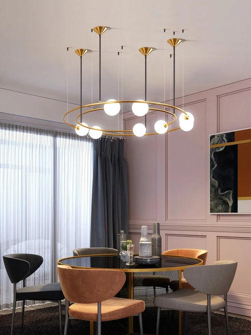 lustre moderne créatif orbite planète en verre led décoration café