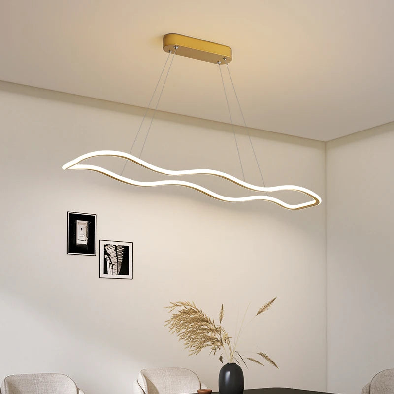 suspension moderne longue vague lumineuse pour salle à manger - vue 3 sur 15