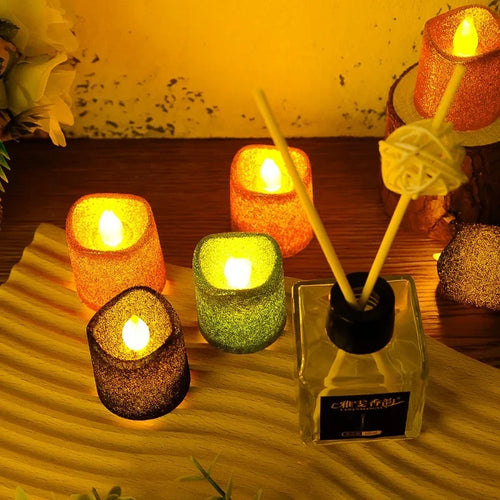 lot de 6 bougies à paillettes led pour déco romantique de fête - vue 4 sur 12