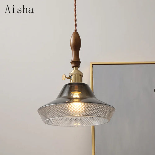 suspension en noyer et verre pour intérieur moderne - vue 4 sur 8