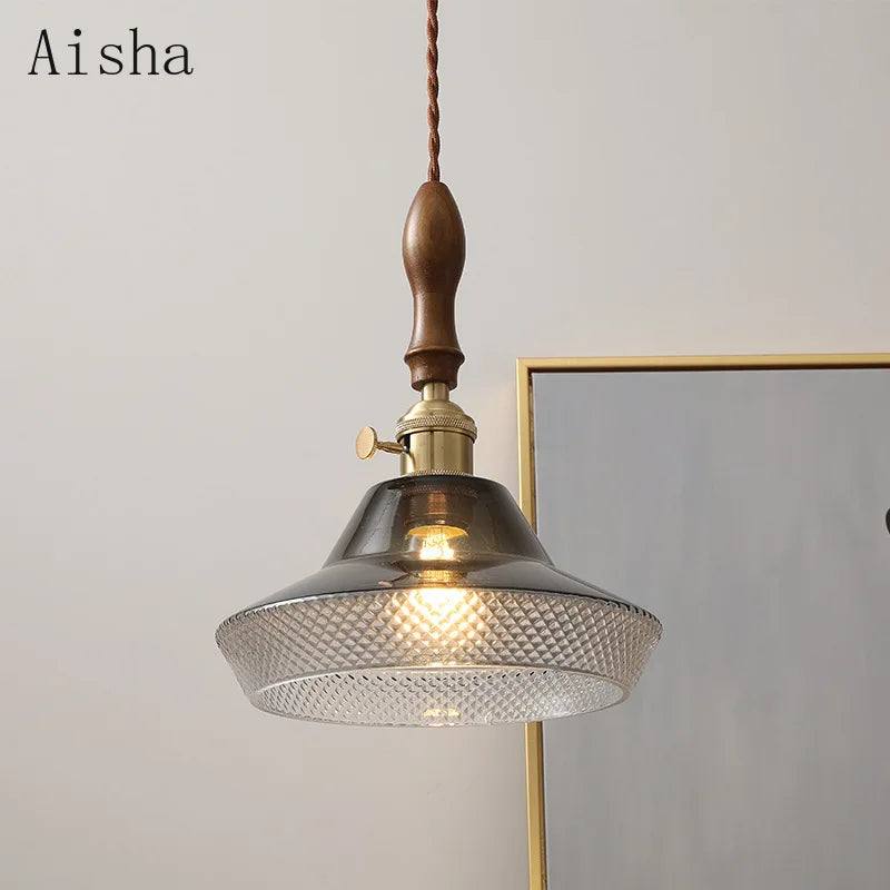 suspension en noyer et verre pour intérieur moderne - vue 3 sur 8